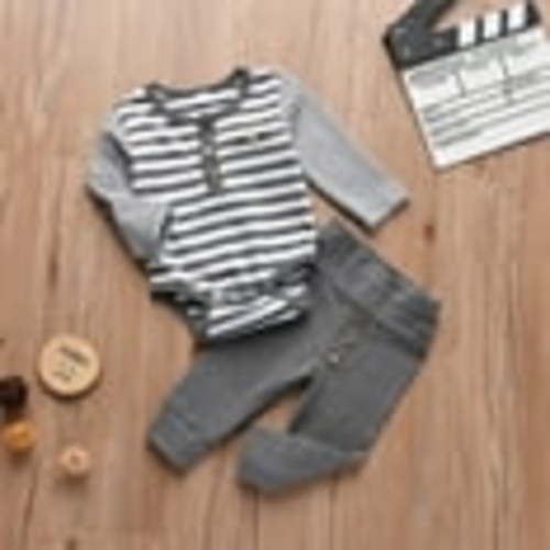 0-3 Months Newborn Baby Boy Clothes Romper Jumpsuits 2Pcs Clothing Set Cute Infant Outfit Gray