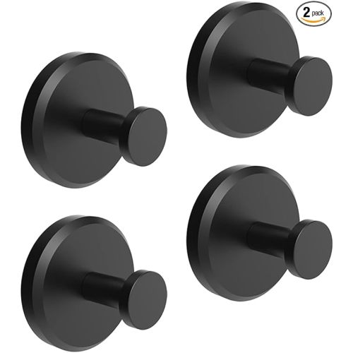 HOME SO Suction Cup Hooks for Shower, Bathroom, Kitchen, Glass Door, Mirror, Tile – Loofah, Towel, Coat, Bath Robe Hook Holder for Hanging up to 15 lbs – Waterproof & Rustproof, Matte Black (4-Pack)