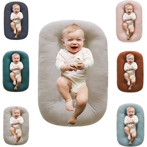 Baby Lounger 100% Cotton,Infant Lounger Baby Nest Co Sleeping Baby Bed,Baby Nest Sleeper Lounger Baby Lounger Pillow for Newborn Baby Lounger 0-24 Months,Apricot