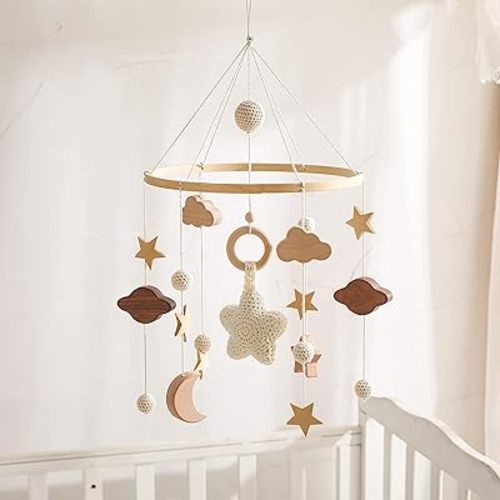 let's make Boho Baby Crib Mobile for Boys and Girls, Stars, Clouds, Moon