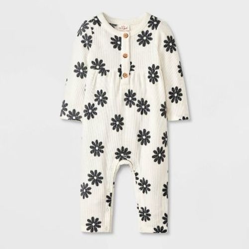 Baby Floral Waffle Romper - Cat & Jack™ Black/off-white 12m