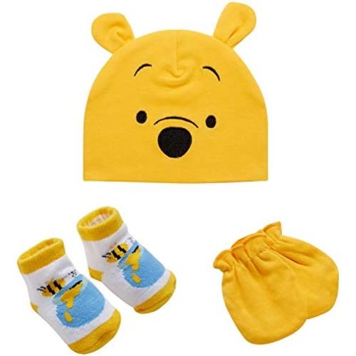 Disney Newborn Baby Boys’ Take Me Home Layette Gift Set: 3D Ear Hat, Socks and Mitten: Mickey Mouse, Winnie The Pooh