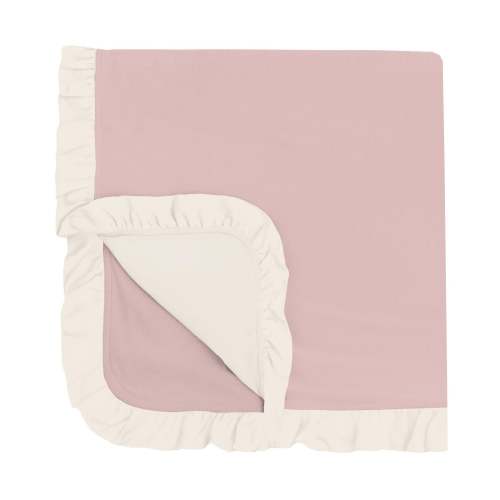 Ruffle Stroller Blanket in Baby Rose with Natural