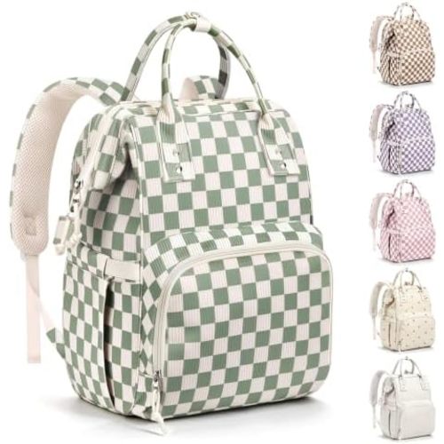 Checkered Diaper Bag, Baby Backpack for Mom with Stroller Straps