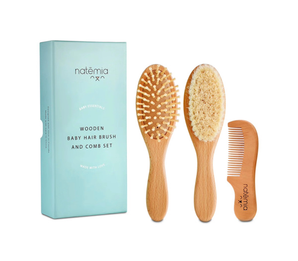3-Piece Wooden Baby Hair Brush Set by Natemia