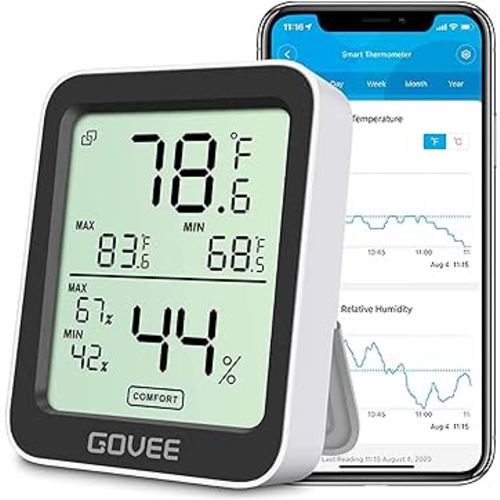Govee Hygrometer Thermometer H5075, Bluetooth Indoor Room Temperature Monitor Greenhouse Thermometer with Remote App Control, Notification Alerts, 2 Years Data Storage Export,LCD