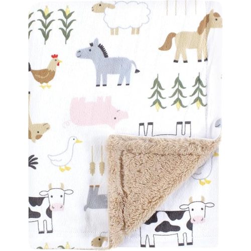 Hudson Baby Unisex Baby Plush Blanket with Furry Binding and Back, Cute Farm, One Size