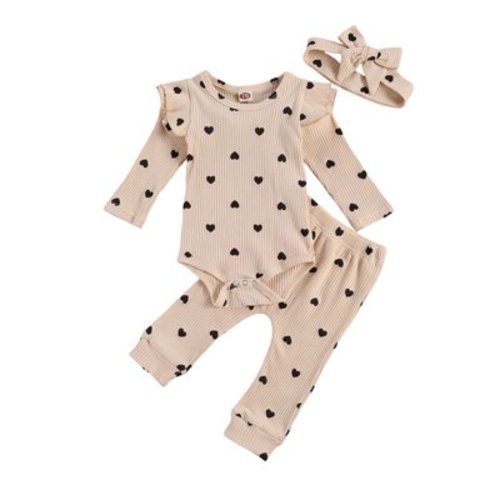 Okbabeha Newborn Baby Girl Clothes Fall Winter Outfit 0 3 6 9 12 18Months Ruffle Long Sleeve Ribbed Romper+Pants+Headband Set