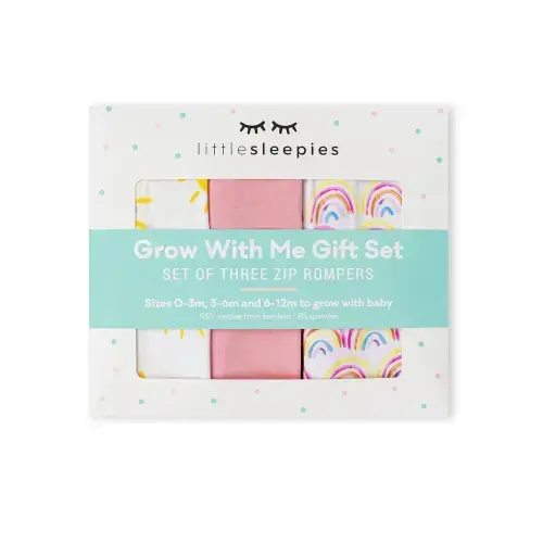 Pastel Rainbows, Bubblegum & Sunshine Zippy Grow With Me Gift Box - Little Sleepies | Size: 0-3 months to 6-12 months