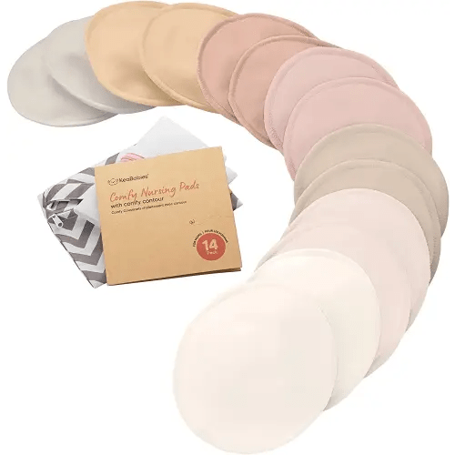 Organic Nursing Pads - 14 Washable Viscose Derived from Bamboo Breastfeeding Pads, Wash Bag, Reusable Breast Pads for Breastfeeding, Nipple Pads for Breastfeeding Essentials(Neutrals, L 4.8")