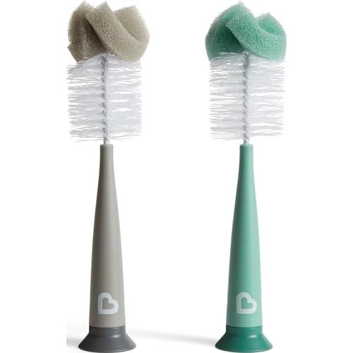 Munchkin Sponge Bottle Brush, Grey/Sage, 2 Count (Pack of 1)