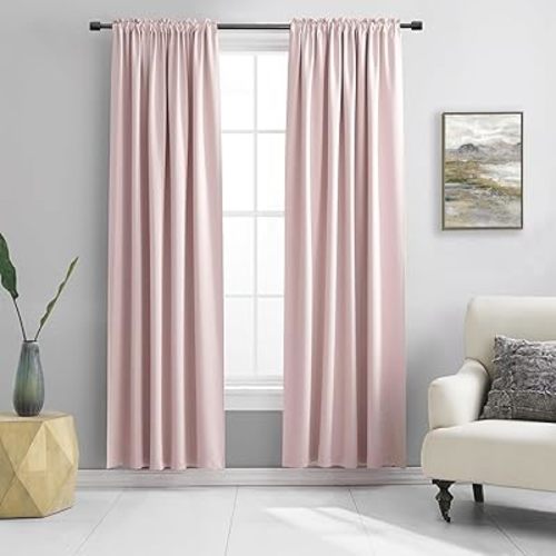 DONREN Pastel Pink Room Darkening Curtains - 90 Inch Length Light Blocking Thermal Insulated Energy Saving Curtain Panels for Livingroom,Light Pink,W 52 x L 90 Inch, 2 Panels