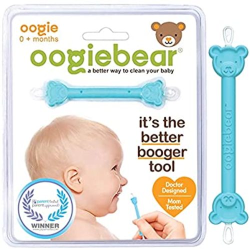 oogiebear - The Safe Baby Nasal Booger and Ear Cleaner - Baby Shower Registry Essential | Easy Baby Nose Cleaner Gadget for Infants and Toddlers | Dual Earwax and Snot Removal (Blue, Single) - 1 Count