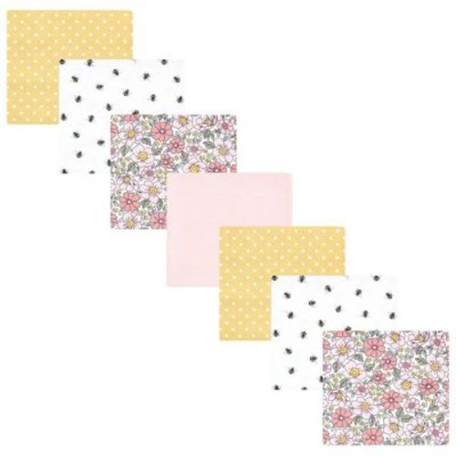 Little Treasure Hudson Baby Girls Cotton Poly Flannel Receiving Blankets Multipack, Pink Yellow Pretty Florals, 30x30 inches