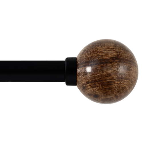 Mainstays 3/4 Inch Adjustable Wooden Curtain Rod 30 to 84 inch with Natural Wood Ball Finials for Door & Windows (Black)