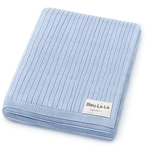 100% Organic Cotton Baby Blanket for Boys – Luxury Stretch Ribbed Knit, Breathable Swaddle for Newborns (Ribbed - Sky Blue)