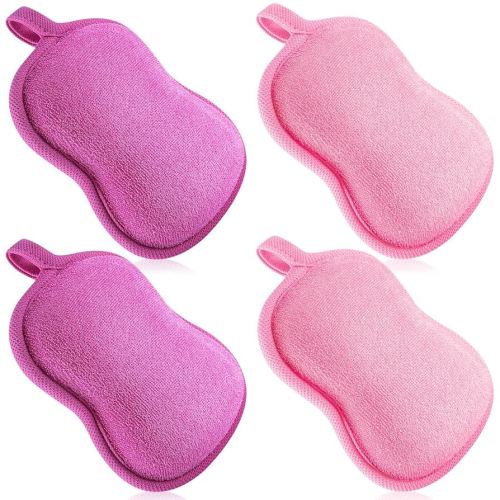 Tatuo 4 Pieces Baby Bath Sponge Cotton Baby Sponge Toddler Soft and Absorbent Loofah for Kids Babies Men Women(Red, Purple)