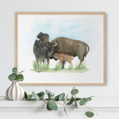 Bison Nursery Decor, Buffalo Watercolor, Bison Family Print, Cowboy Nursery Art, Southwestern Decor, Southwest Nursery Print, Bison Print