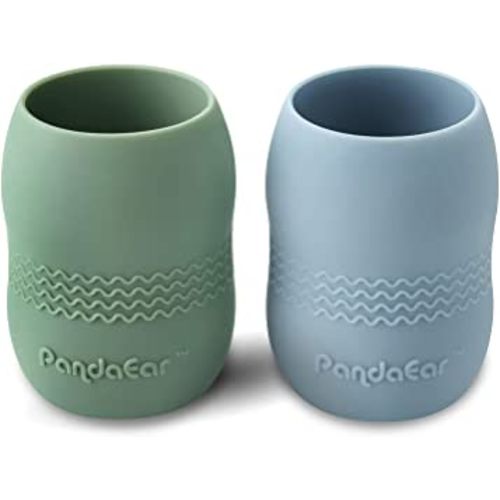 PandaEar (2 Pack 100% Tiny Silicone Drinking Training Cup for Baby and Toddler (Blue/Green)