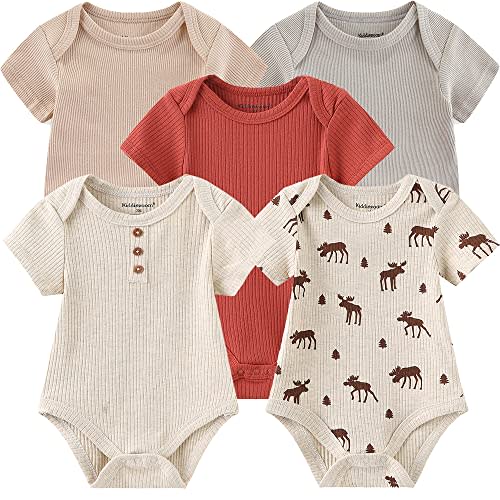 Kiddiezoom Newborn Baby Unisex Cotton One-Piece Bodysuits Baby Gift 5-Pack Baby Clothes