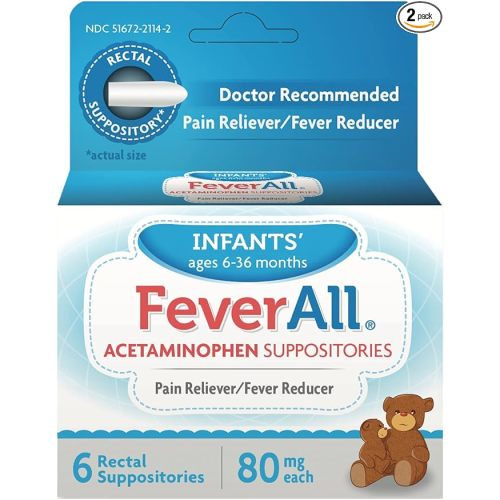 Infants Acetaminophen Suppositories 6 Rectal Suppositories 80mg each (Pack of 2)