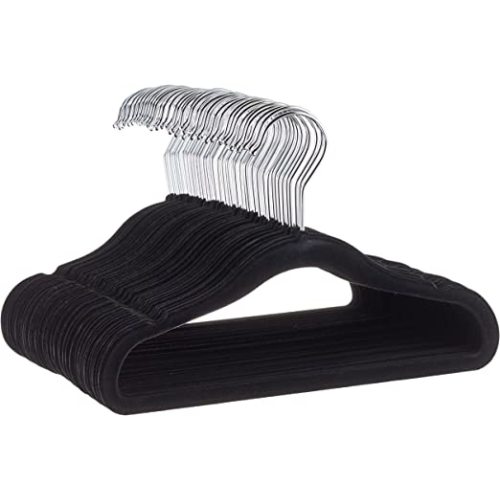 Amazon Basics Kids Velvet, Non-Slip Clothes Hangers for Infant and Toddler, 11.6 Inches (for baby clothes), Pack of 50, Black