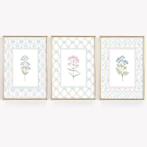 Lhoiplme Wildflower Nursery Wall Art Decor Baby Girl Room Canvas Prints Pastel Floral Wall Art Botanical Flower Pictures Pink Blue Wildflower Painting Artwork for Girls Bedroom 12x16x3 Inch Unframed