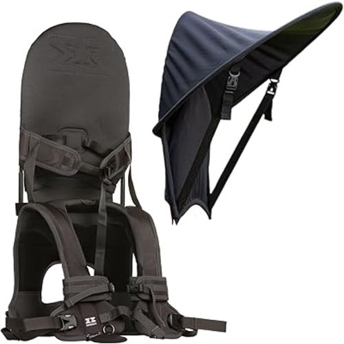MiniMeis G4 Carrier, Dark Grey + Sunshade, Black - Lightweight Child Shoulder Carrier and Sunshade Bundle - For Kids 6 Months to 4 Years Old