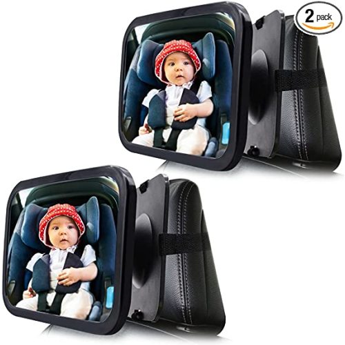 Baby Car Mirror, 2 Pack Large Safety Car Seat Mirror, Baby Car Seat Mirror for Rear Facing Infant Child with Wide Crystal Clear View, Rear View Mirror to See Rear Facing Infants, Babies, Kids