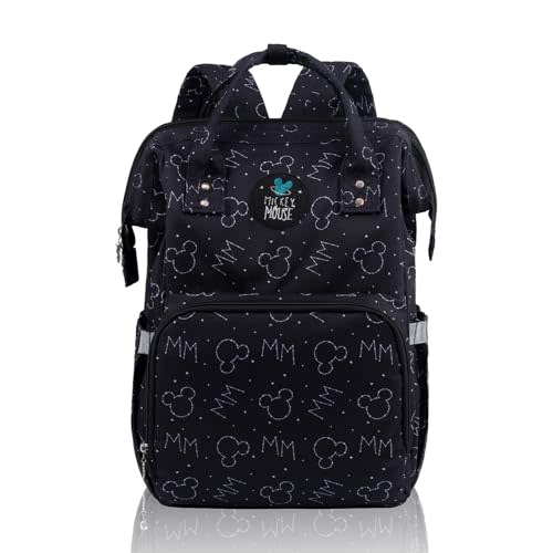 Auqubu Diaper Bag Backpack Multifunction Large Bags with Changing Pad & Stroller Straps Pacifier Case Unisex(Black Mickey)