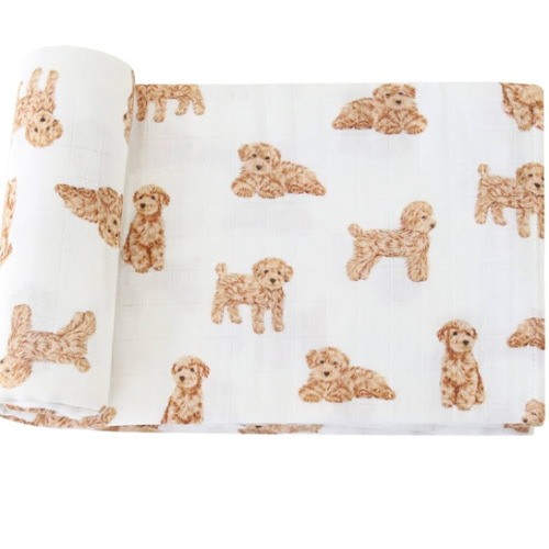 LifeTree Baby Swaddle Blankets Dog, 70% Viscose from Bamboo and 30% Cotton Muslin Swaddle Blankets Boys Girls Swaddling Wrap Receiving Blanket for Newborn, Large 47" x 47", Poodle Puppy
