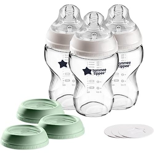 Tommee Tippee Closer to Nature 3 in 1 Convertible Glass Baby Bottles, Anti-Colic Valve – 9-ounce, 3 Count