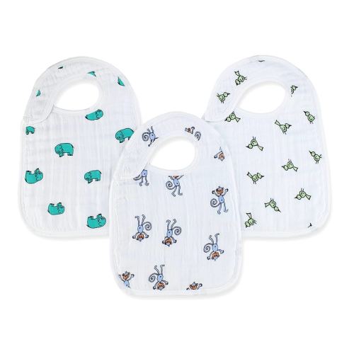 aden + anais 100% Cotton Muslin Snap Bib – Super Absorbent, Soft 3-Layer Baby Bib for Boys & Girls with Adjustable Snap-Closure for Teething, Eating, Drooling, 3-Pack, Jungle Jam
