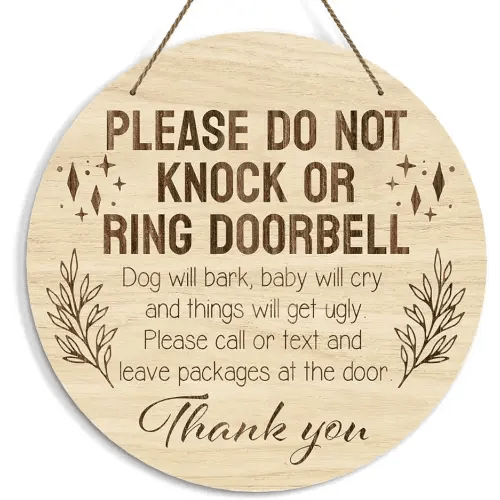 Baby Sleeping Sign for Front Door, Do Not Knock or Ring Doorbell Door Decorations, Rustic Wooden Hanging Sign for Farmhouse Porch Nursery, Wood Door Hanger for Outdoor, Kids Room Wall Decor -39