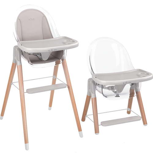 Children of Design 6-in-1 High Chair, Non-Reclinable, Cushioned, Wooden, Adjustable, 6 Months-6 Years, Gray