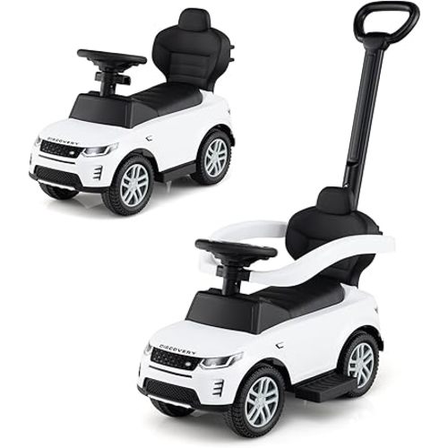 Costzon Push Car for Toddlers, 3 in 1 Land Rover Discovery Stroller Sliding Walking Car with Handle, Horn Sound, Underneath Storage, Armrest Guardrail, Foot-to-Floor Ride On Toy for Boys Girls (White)