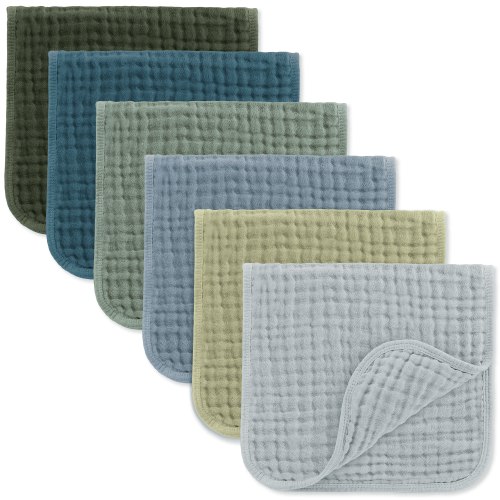 Comfy Cubs Muslin Burp Cloths - Large 100% Cotton Washcloths, 6 Layers (Multi Boy, 6-Pack, 20"X10")