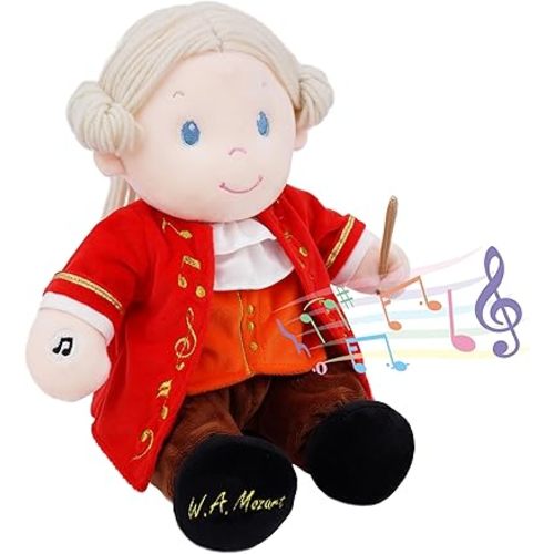 June Garden Sweet Dolly Amadeus Mozart - Master of Classical Music - Interactive Music Playing Stuffed Ultra Soft Baby Doll for Birth and Up