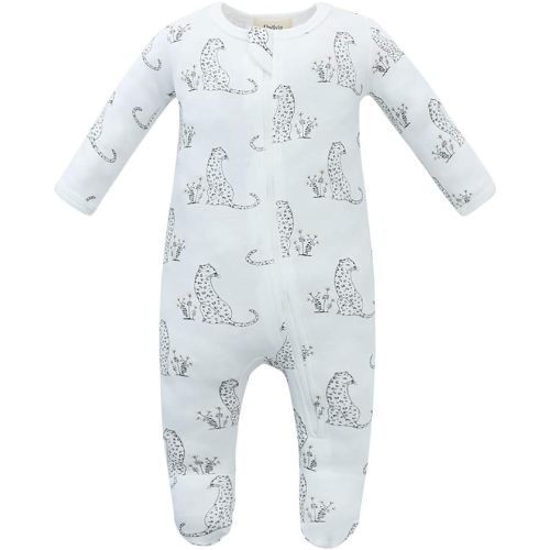 Owlivia Cotton Baby Zip-Up Onesie, Footed, Long Sleeve, 3-6 Months - Cheetah