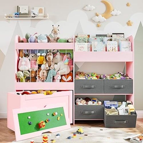 51.1" W Toy Storage Organizer with Stuffed Animal Storage, Wooden