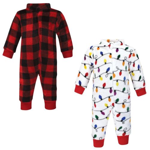 Hudson Baby Unisex Baby Plush Jumpsuits, Christmas Lights, Size: 3-6 months