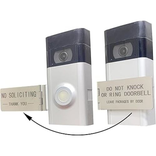 Front Door No Soliciting Sign & Do Not Knock Or Ring Doorbell Sign - Easy to Install on Doorbells - Prevents the Doorbell From Ringing While Napping or at Work (Silver - Left Side Mount)