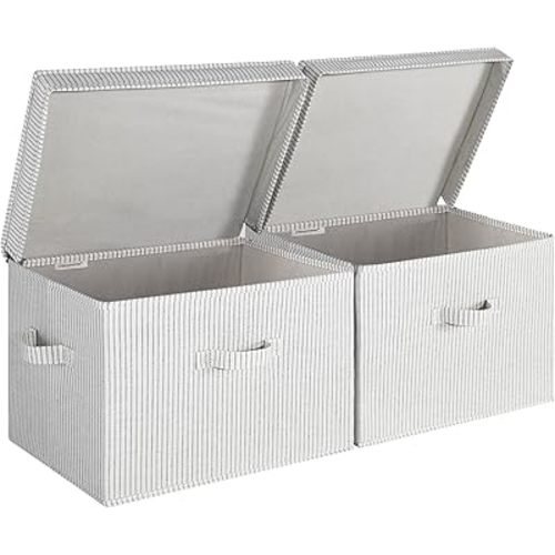 StorageWorks Fabric Storage Bins Jumbo, Gray and White Stripes, 2-Pack