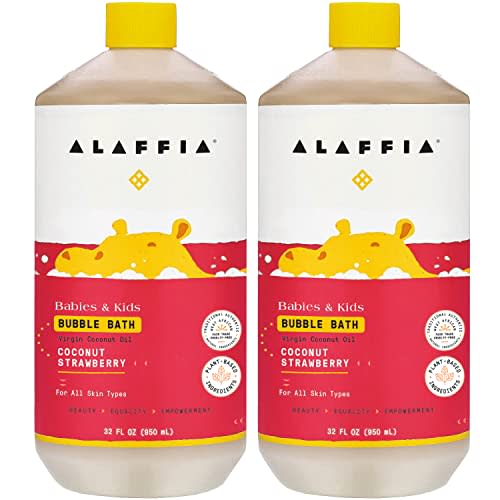 Alaffia Babies and Kids Bubble Bath, Gentle Baby Essentials for Delicate Skin, Cleansing & Calming Bubbles, Plant Based Formula, Vegan, Coconut Strawberry (2 Pack - 32 Fl Oz Ea)