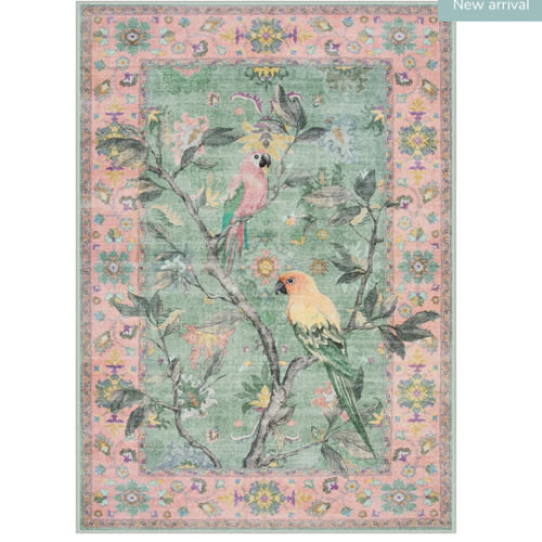 Jardina Vintage Botanical Birds Pink Area Rug - Lahome