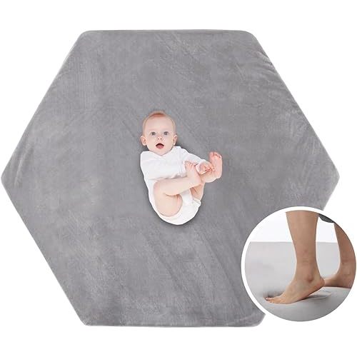 Baby Play Mat, Premium Thick Foam Crawling Mat, Thicken Soft Baby Play Mats for Floor, Non-Slip Cushioned Baby Playmat for Infants, Babies, Toddlers, Mat for Living Room (Grey, 52 x 48 in)