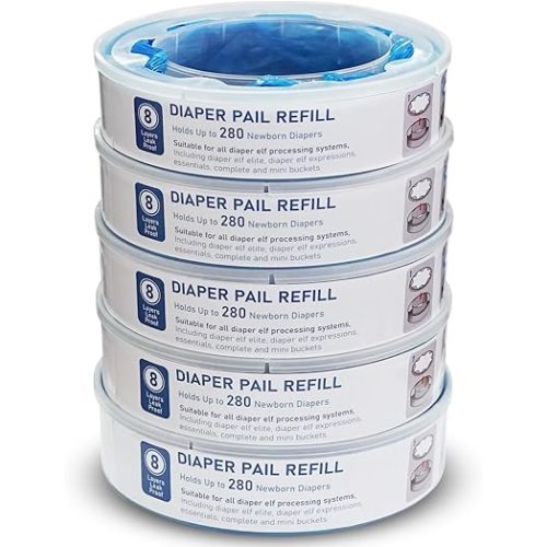 kimitimii Diaper Pail Refills Bag - Multi-Layer Odor Lock Bags Compatible with Playtex Diaper Genie, Holds Up to 280 Newborn Diapers Per Pack (1400 Count - 5 Packs)
