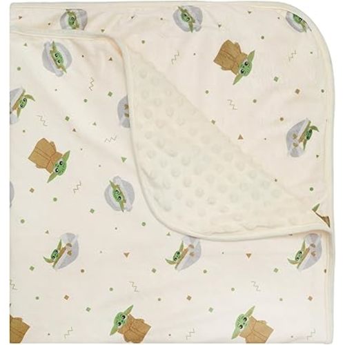 Star Wars Mandalorian Baby Unisex Plush Blanket – Baby Yoda Baby Gifts - Soft Baby Blankets (Off-White/Green, 0-12 Months)