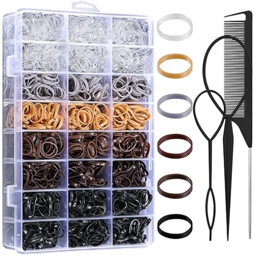 2200 Pcs Elastic Hair Ties, 6 Natural Colors Mini Rubber Bands with Hair Tail Tools and Comb, Hair Accessories for Women, Girls, Toddlers, Babies