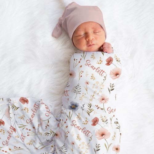 Custom Wildflowers Swaddle, Flower Baby Name Blanket, Personalized Baby Girl Floral Swaddle, New Mom Gift, Newborn Gift, Baby Shower Gift